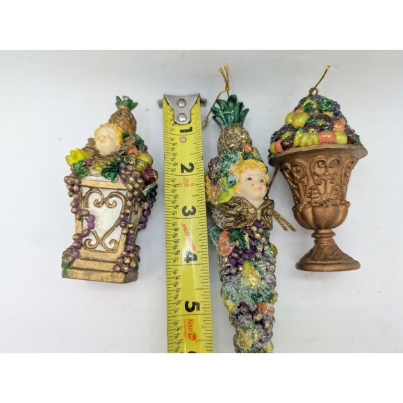 Christmas ornaments Topiary Fruit French Sparkle Cherubs Set Of 3 READ - Picture 3 of 12